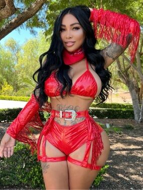 Fashion Nova Red Fringe Vinyl Lingerie Set
